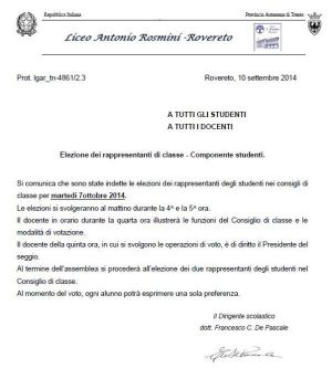 Elezione dei rappresentanti di classe studenti 2014-15